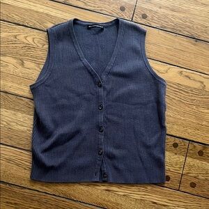Brandy Melville Navy V-Neck Button-Up Vest